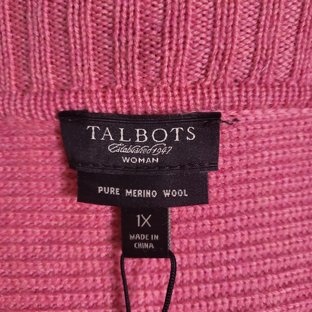 TALBOTS Wool Pink Open Cardigan Sweater New XL - Picture 9 of 9
